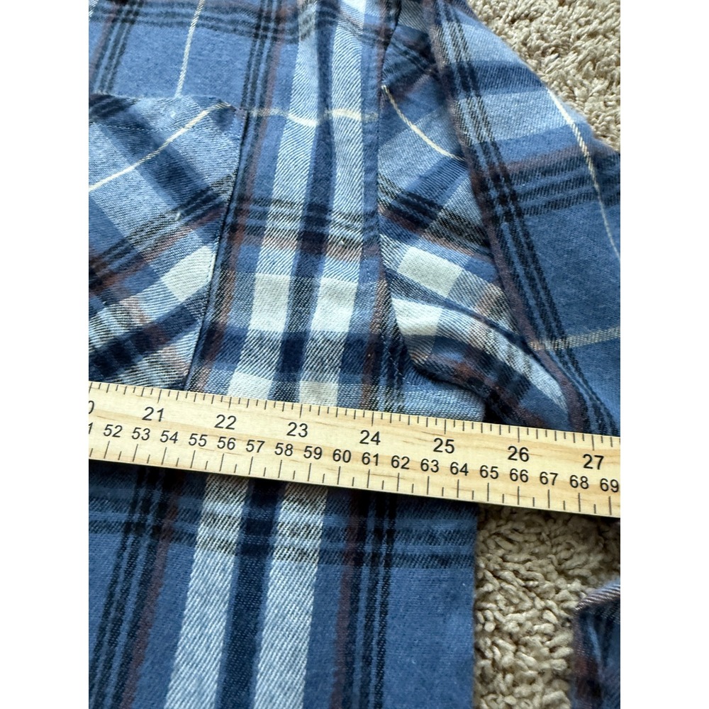 Carre Paris France Blue Plaid Flannel Button Down Shirt Mens XL Camp Collar - Picture 6 of 6
